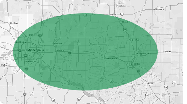 Map of service areas across Minnesota and Wisconsin